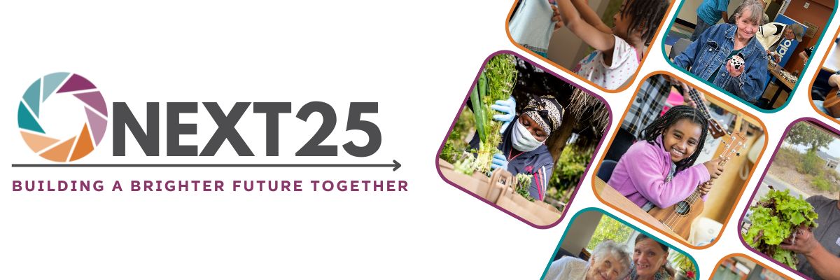 NEXT25 Banner with photos of smiling people
